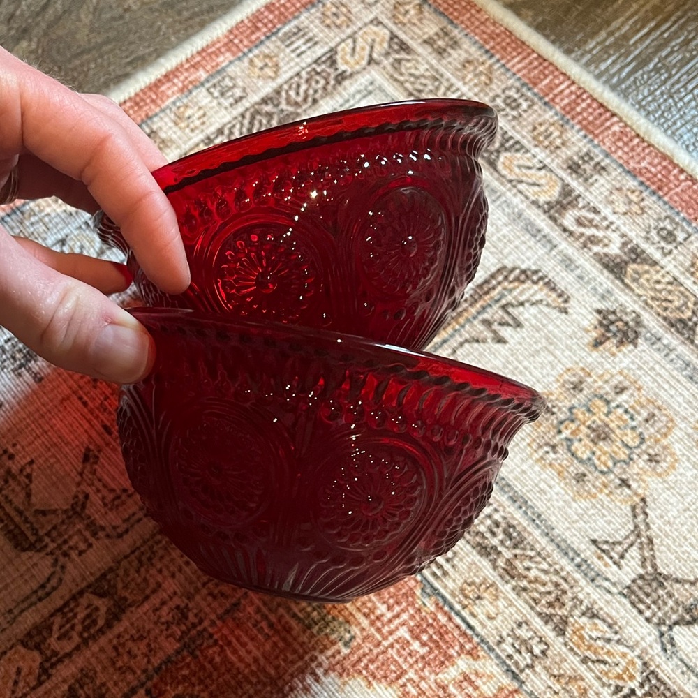 2 Pioneer Woman Red Glass Bowls